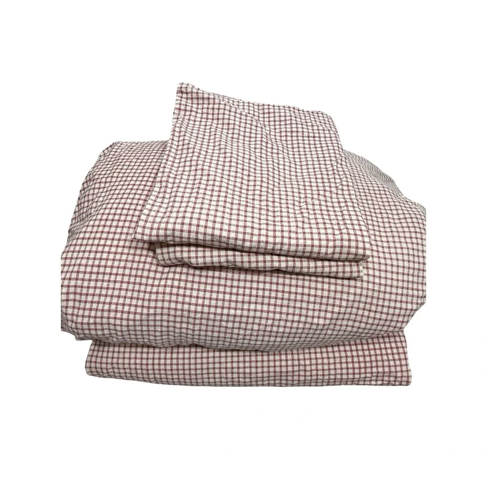 Vtg Chaps WAINSCOTT Red Cream Gingham Checked Sheet Set - Queen (Ralph Lauren)